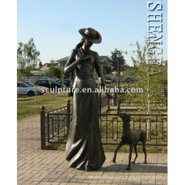 large outdoor bronze lady sculpture